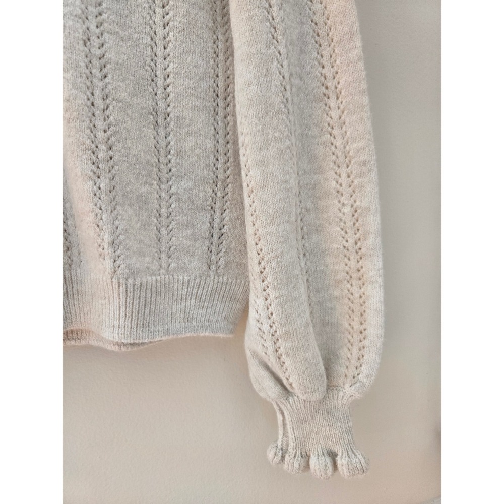 Next Kids Cream Pointelle Ruffle Neck Puff Sleeve Knit Sweater Size 7 Years - Picture 3 of 6